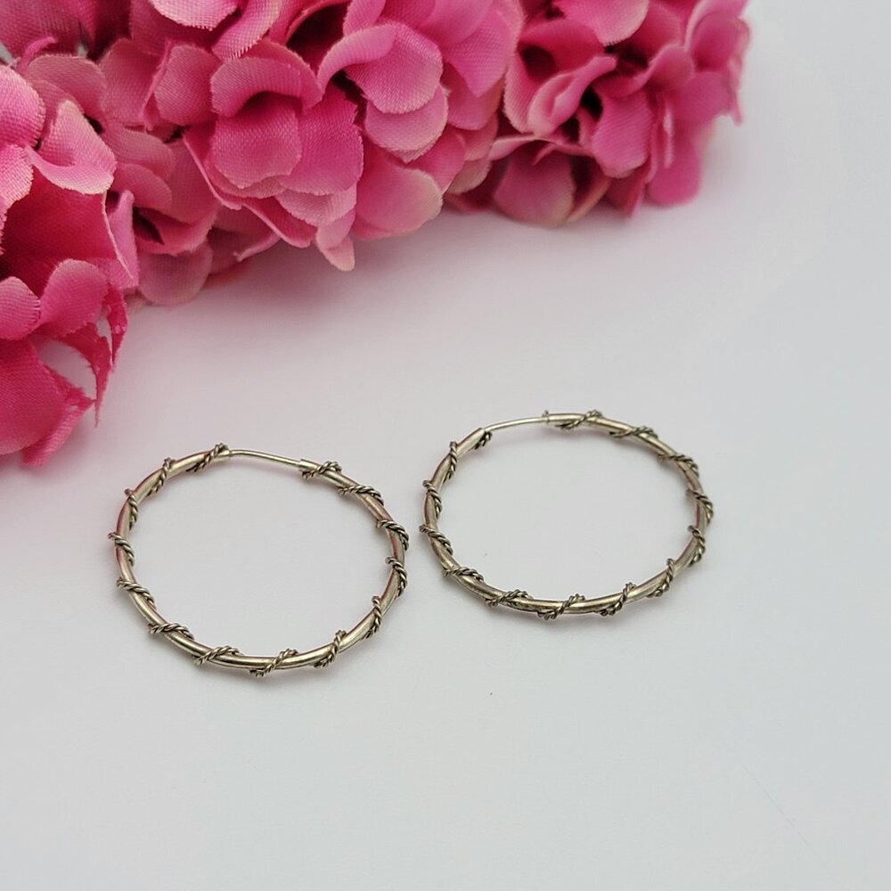 Vintage STG Sterling Silver Wire Hoop Earrings Pierced 30mm